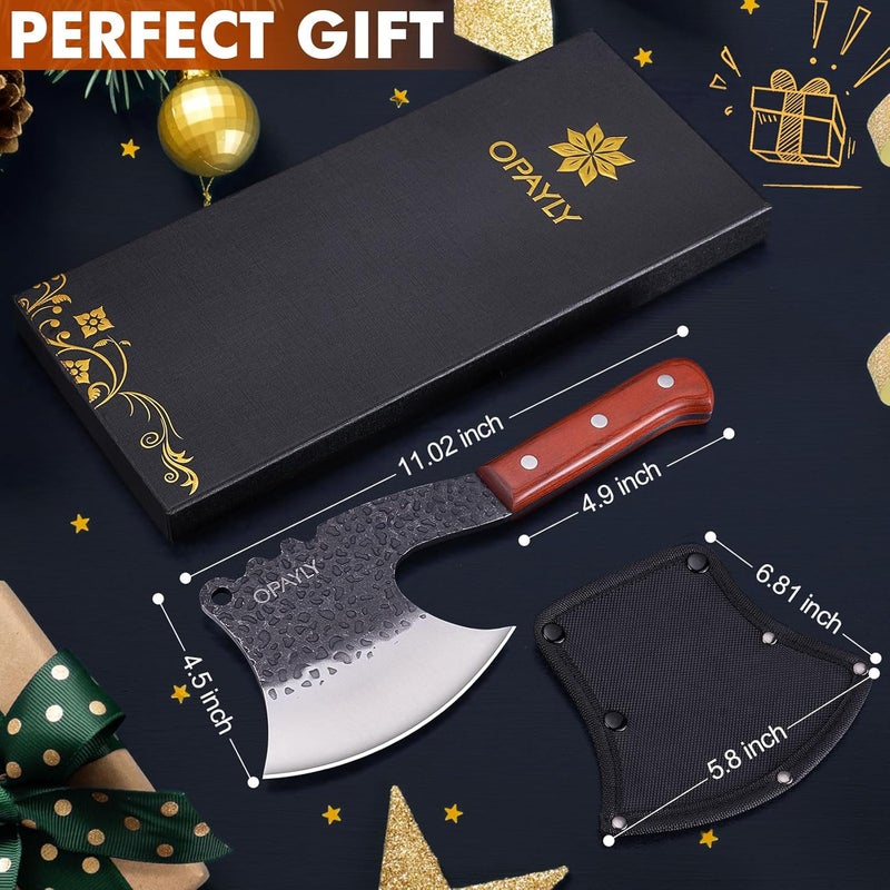 OPAYLY Meat Bone Cleaver Knife Heavy Duty Bone Choppe for Meat Cutting Hand Forged Butcher Axes with Cover cleavers High Carbon meat cleaver for Kitchen Outdoor Camping BBQ gifts for men - Image 2